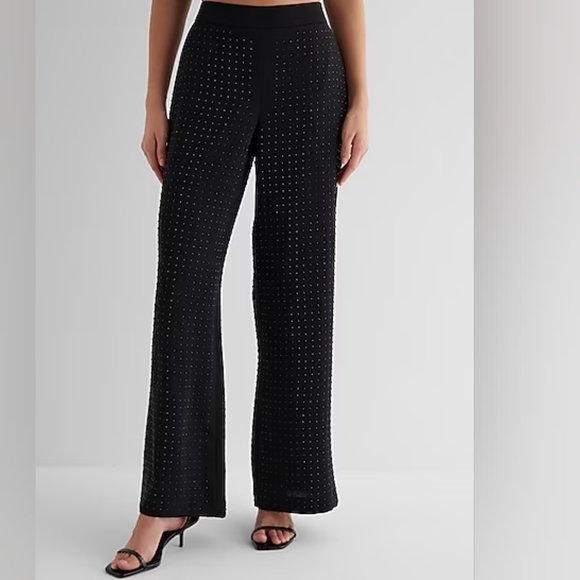 Express Pants - EXPRESS: Rhinestone Studded High Waisted Wide Leg Trousers